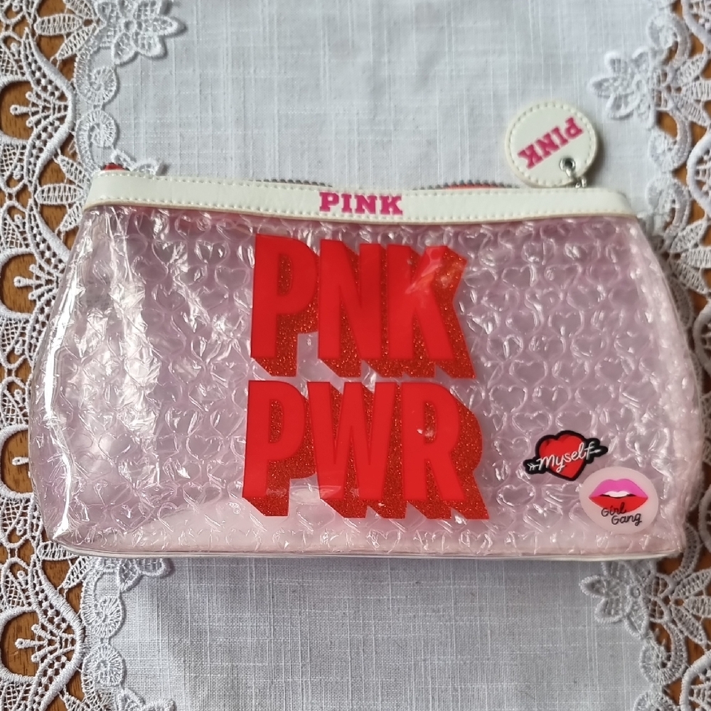 PINK Transparent Pouch with Red Accents